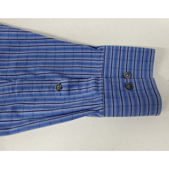 Michael Kors Mens Button Up Long Sleeve Shirt Blue Black Striped 17 XL 34/35 - Picture 7 of 10